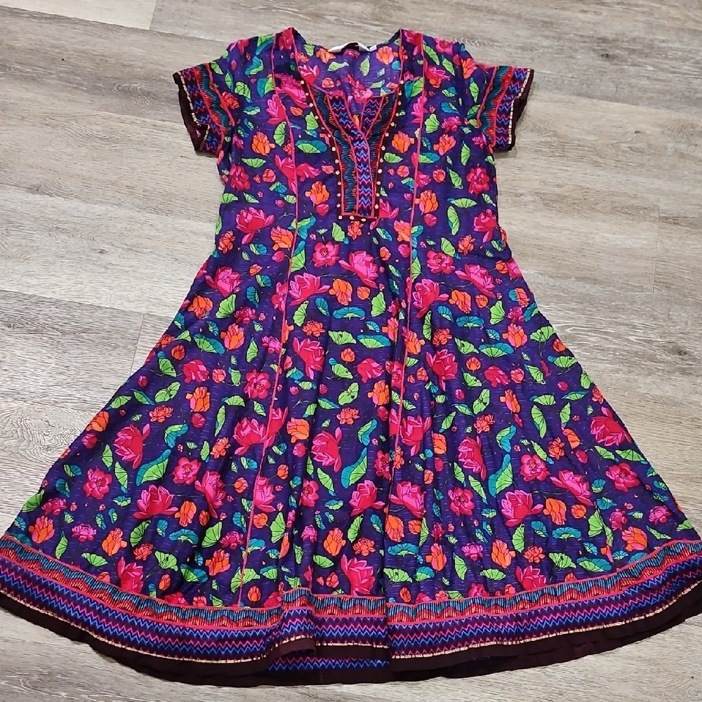 Biba Pink Green Orange Floral Cotten Lightweight Dress - Picture 10 of 16